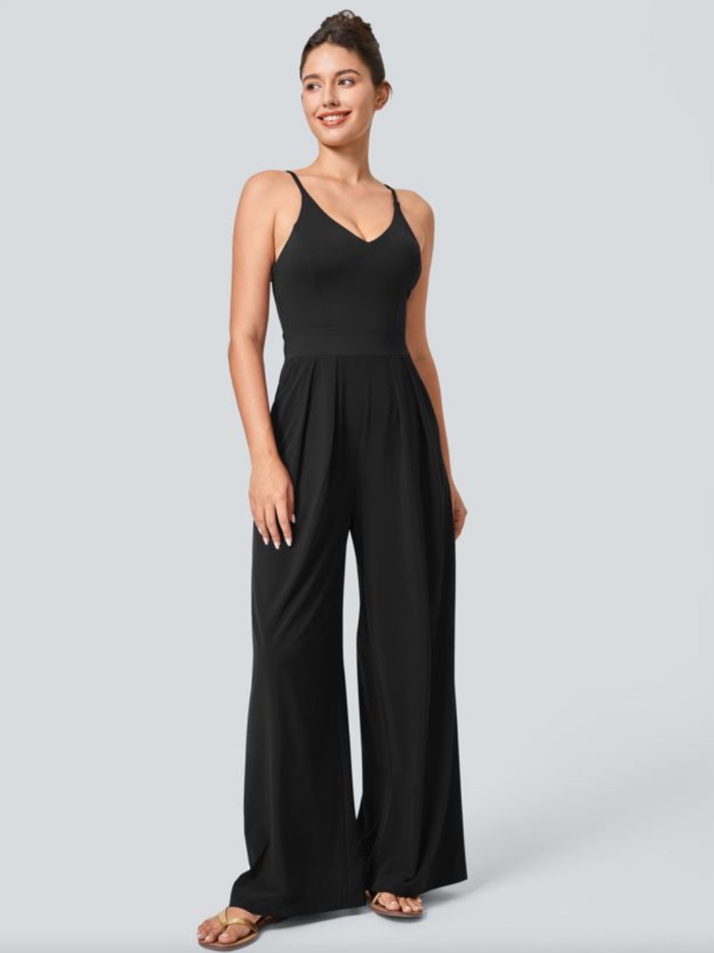 HALARA Breezeful Backless Side Invisible Zipper Pocket Wide Leg Jumpsuit - Picture 1 of 11